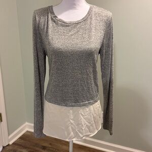 LOFT Heather Gray and Cream Layered Blouse
